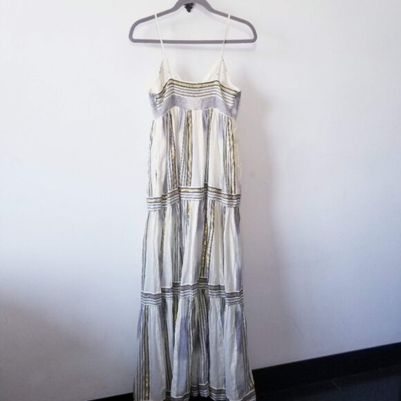 Banana Republic Zephyr Maxi Dress Size S Tiered Gold Stripe - Picture 4 of 7